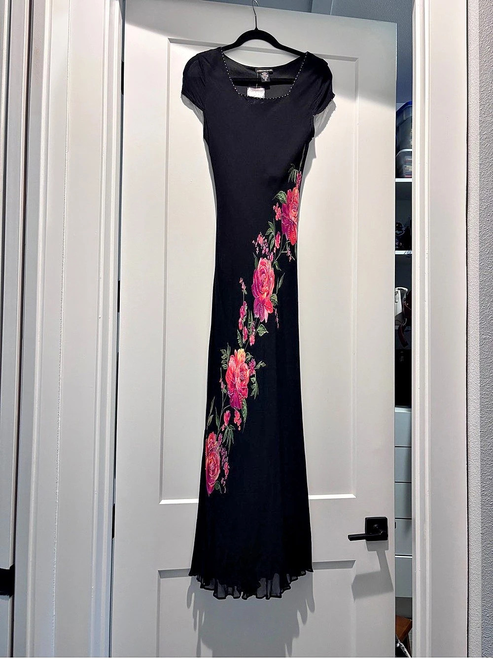 American Angel Floral Maxi Dress in Black & Pink Size Medium NWT